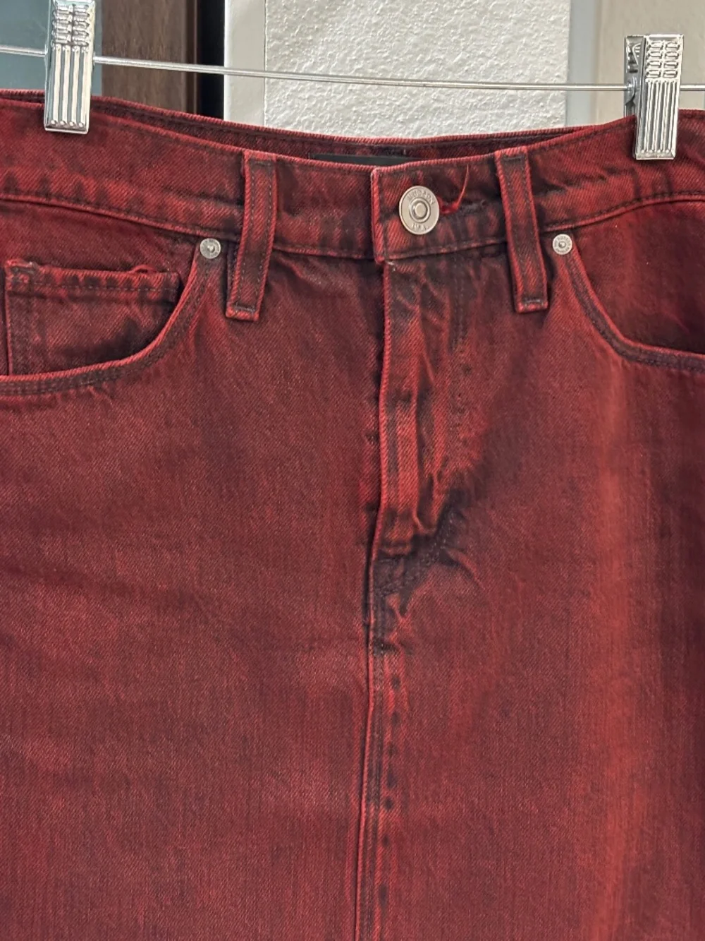 Hudson Viper Mini Denim Skirt - Burgundy Red Size 24 - Picture 6 of 11